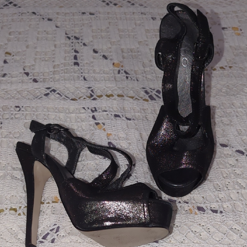 Aldo Glittery Black Platform Heels